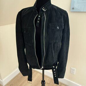 United Colors of Benetton Leather Suede Black Biker Jacket